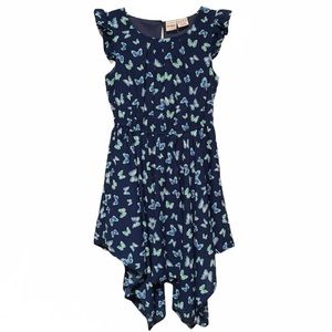 Manguun Girls Blue Butterfly Asymmetric Flowy Dress